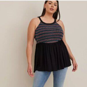 NWT Torrid Smocked Halter Top Crinkle Gauze Black Size 1X 14 - 16 Boho